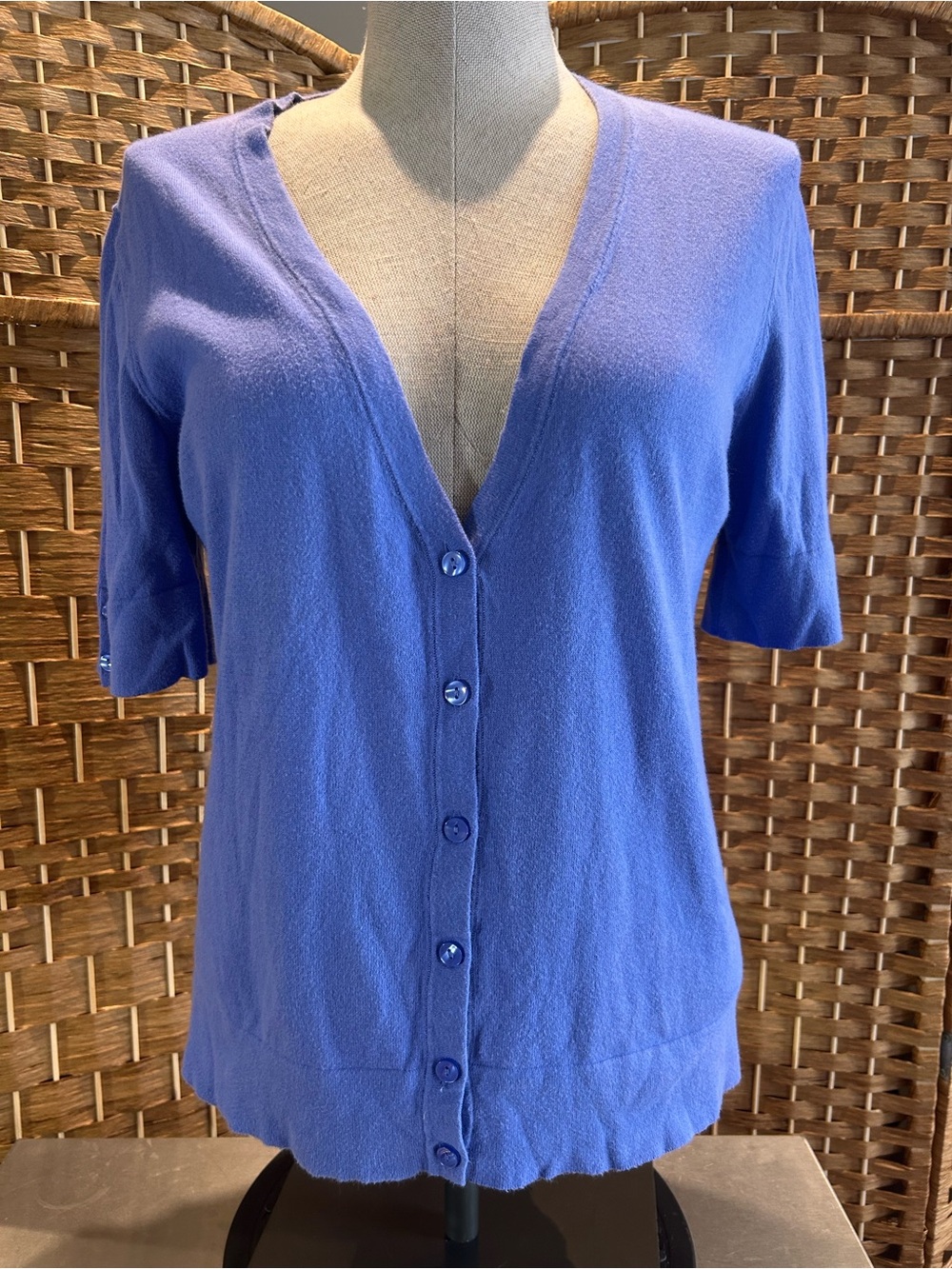 LOFT Periwinkle Blue Cotton Cardigan Medium 3/4 Sleeve Soft Knit
